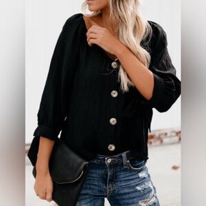 Hayden Black Button-Up Blouse